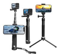 AuyKoo - Palo para Selfie, trípode de aleación de Aluminio con Clip para teléfono para Go Pro Hero 11 10 9 Black 8 7 6 5 Black GoPro MAX Fusion Insta360 One R 4K dji Pocket 2 Osmo Akaso