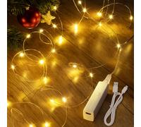 AUZONIMICS Cadena de Luces Recargable, 5M 50 LED Guirnalda Luces con Pilas Interior, 8 Programas Fairy Lights, Luces de Navidad con Temporizador, Luces Decorativas para Fiestas, Bodas y Navidad