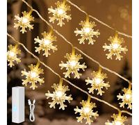 AUZONIMICS Guirnalda Luces de Copo de Nieve, 10M 100 LED Recargable Luces de Navidad con Pilas Interior con 8 Modos para Decoracion Navidad, Dormitorio, Bodas,Valentín,Cumpleaños, San Valentín