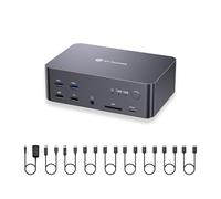 AV ACCESS Conmutador KVM 3 Monitores 2 Computadoras 8K@60Hz, con 6 Cables DP, DisplayPort 2.0, Ethernet 1G, USB 3.0, Base de 3 Monitor, 4K@165/144Hz, 2K@144Hz para Dell HP, iDock D23 (Solo Escritorio)