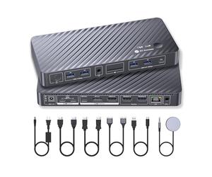 AV Access KVM Switch Docking Station for MacBook, USB C KVM Switch 2 Monitors 2 Computers, 4K Dual HDMI Displays, 1 Laptop&1 Desktop Switching, Plug&Play, Ethernet, 100W Power Delivery, EDID Emulation