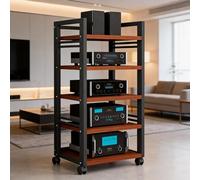 AV Media Cabinet Stand Audio,5-Tier HiFi Stand,Media HiFi Rack Corner Shelf with Height Adjustable Wooden Shelf,CD Rack Entertainment Stereo Component Organizerfor Home Office Theater(Black2)