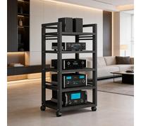 AV Media Cabinet Stand Audio,5-Tier HiFi Stand,Media HiFi Rack Corner Shelf with Height Adjustable Wooden Shelf,CD Rack Entertainment Stereo Component Organizerfor Home Office Theater(Black1)