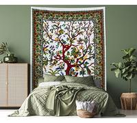 AVA Collections TREE OF LIFE - Toalla de playa para colgar en la pared, diseño bohemio, color blanco, 215,9 x 137,2 cm