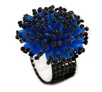 Avalaya Anillo flexible de acrílico y cuentas de cristal, azul, negro, 35 mm de diámetro, talla única, plástico, cristal, Sin piedras preciosas