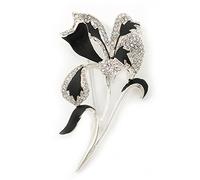 Avalaya Broche Calla Lilly con Cristales Swarovski claros en Tono Plateado/Negro