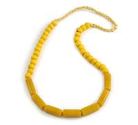 Avalaya Collar de cordón de algodón con cuentas de madera amarilla y cerámica, 68 cm de largo