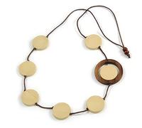 Avalaya Collar de cordón de algodón con cuentas de madera, color crema/marrón, 80 cm de largo, ajustable