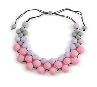 Avalaya Collar de cordón de algodón con cuentas de resina graduada, color rosa pastel, lavanda, gris, 40 cm - 48 cm L/ajustable