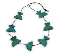 Avalaya Collar de cordón negro geométrico con cuentas de madera verde azulado, efecto lavado, 104 cm de largo, ajustable