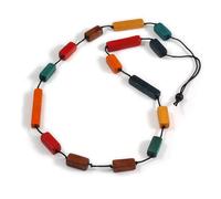 Avalaya Collar de cuentas geométricas de madera hecho a mano con cordón de algodón negro ajustable, multicolor, ecológico, 110 cm de longitud máxima, talla única, madera, cordones, No es una piedra