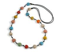 Avalaya Collar largo con cuentas de corazón de cerámica multicolor, cordón de algodón negro, 88 cm, L, ajustable, ligera variación de color, irregularidades naturales