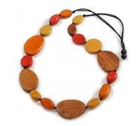 Avalaya Collar largo con cuentas de madera geométricas marrón/amarillo/naranja, 100 cm L/ajustable, Talla única, Madera, No es una piedra preciosa