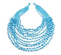 Avalaya Collar largo de cuentas de cristal y piedras semipreciosas en color azul claro, 86 cm de largo