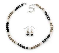 Avalaya Juego de anillos de metal con diseño de copo de nieve de plata clara con cuentas de cristal de color gris y negro, 44 cm de largo y 6 cm de extensión, talla única, Vidrio, No es una piedra