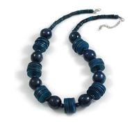 Avalaya Mystic Ocean - Collar de cuentas de madera hecho a mano, color azul oscuro, 61 cm de largo/5 cm de extensor, talla única, Madera, No es una piedra preciosa