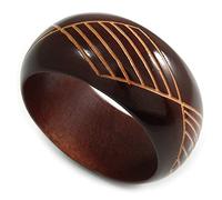 Avalaya Pulsera ancha y gruesa de madera con patrón geométrico/mediano/posibles irregularidades naturales, Inner diameter 65 - 68mm, Madera, No es una piedra preciosa