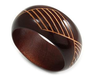 Avalaya Pulsera ancha y gruesa de madera con patrón geométrico/mediano/posibles irregularidades naturales, Inner diameter 65 - 68mm, Madera, No es una piedra preciosa