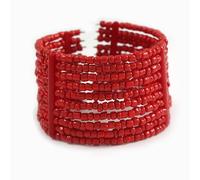 Avalaya Pulsera flexible hecha a mano con cuentas de cristal rojo, tamaño mediano, Inner diameter 65 - 68mm, Vidrio, No es una piedra preciosa