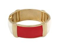Avalaya Pulsera ovalada con bisagras esmaltadas en color rojo/blanco roto en metal dorado, talla M/L
