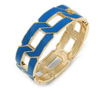 Avalaya Pulsera ovalada de eslabones esmaltados azul real con bisagras, tono dorado, 18 cm de largo
