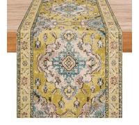 Avalune Camino de Mesa Amarillo Mandala Boho Étnico Moderno Rústico Lavable Decoración de Mesa para Interior Exterior Fiesta Decoración de Jardín Comedor 40x140 cm