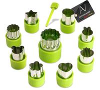 AVANA 9 Piezas de Acero Inoxidable Cortadores de Galletas y Verduras - Formas de Animales y Frutas - Mango Protector para Niños (Verde)