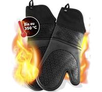 AVANA Guantes de horno de silicona, resistentes al calor, antideslizantes, con forro interior de algodón suave, hasta 350 °C, guantes para cocinar y hornear, color negro