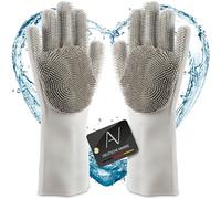 AVANA Guantes de silicona para lavar con estropajo, color gris | Guantes de limpieza resistentes al calor, guantes largos para lavar platos, cuidado de mascotas, baño y lavado de coches
