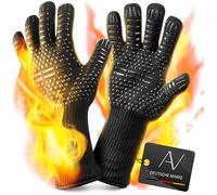 AVANA Guantes para barbacoa de aramida, resistentes al calor hasta 800 °C | Guantes para hornear, de silicona antideslizante, guantes para barbacoa, resistentes al fuego, color negro