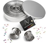 AVANA Moldes para galletas de acero inoxidable, 12 unidades, redondos, con caja de almacenamiento