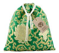 Avanda bolsa/estuche para cuencos tibetanos hasta Ø 15 cm, seda pura de Nepal, cordón práctico, artesanía tradicional, verde-dorado