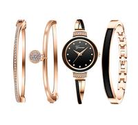 Avaner Reloj De 4 Piezas con Personalidad A La Moda, Esfera Digital con Diamantes De Imitación, Reloj De Pulsera para Mujer, Pulsera Y Pulsera, Oro Rosa