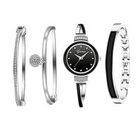 Avaner Reloj De 4 Piezas con Personalidad A La Moda, Esfera Digital con Diamantes De Imitación, Reloj De Pulsera para Mujer, Pulsera Y Pulsera, Plateado