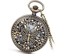 Avaner - Reloj de Bolsillo de Cuarzo con diseño de Rosas Huecas, Estilo Retro, Color Bronce Envejecido, para Mujeres y niñas