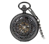 Avaner Reloj de Bolsillo Steampunk Vintage Reloj Mecanico Hueco Esqueleto de Números Romanos, Reloj Medio Cazador Negro Telaraña, Buen