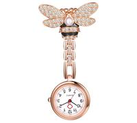 Avaner - Reloj de enfermería para blusa: elegante reloj de bolsillo, con broche de abeja de diamantes y esfera de números árabes de aleación dorada, regalo para personal médico Día de enfermeras