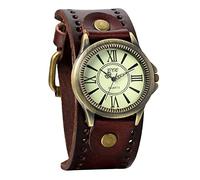 Avaner Reloj de Moda Retro Vintage de Cuero Marron, Números Romanos Reloj de Pulsera Ajustable con Hebilla, Bronce Reloj Analogico para Hombre Mujer, Regalo de San Valentín