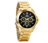 Avaner Reloj Dorado de Esfera Negra Negro Dial, Reloj de Caballero Cuarzo, 3 Subdiales de Decoración, Grande Reloj de Hombre Acero Inoxidable Hip Hop Style, Regalos dia del padre originales