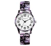 Avaner Relojes de pulsera elásticos para mujer: correa elástica con estampado bohemio, gran número, analógico, de cuarzo, fácil de leer, reloj de pulsera, Negro púrpura, Casual