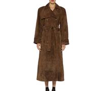 Avanise Abrigo Largo Cálido Y Cómodo con Cinturón para Mujer, Gabardina Larga De Ante Sintético De Leopardo para Mujer, Abrigo Cruzado con Solapa con Muescas, Abrigo con Cinturón (L,Marrón)