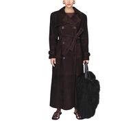 Avanise Abrigo Largo Cálido Y Cómodo Con Cinturón Para Mujer, Gabardina Larga De Ante Sintético De Leopardo Para Mujer, Abrigo Cruzado Con Solapa Con Muescas, Abrigo Con Cinturón (L,Marrón oscuro)
