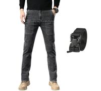 Avanise Vaqueros Slim Fit De 6 Bolsillos para Hombre + Cinturón, Vaqueros Clásicos Comfort Flex De Pierna Recta con 6 Bolsillos, Rectos Ajustados De Baja Elasticidad Y Transpirables (Gris Oscuro,36)