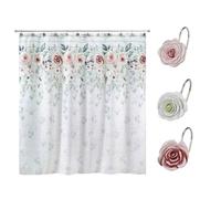 Avanti Linens - Juego de Ducha, Cortina de Ducha de Tela y 12 Ganchos de Cortina, artículos Esenciales de baño duraderos (colección Spring Garden)