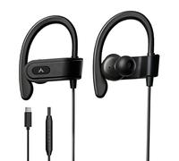 Avantree C171 - Auriculares Deportivos con Cable Tipo C, con Micrófono y Gancho de Oreja para Running, Compatibles con iPhone & Android, Auriculares Negros para Ejercicio