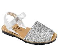 Avarca Niñas Sandalias Brillo Lentejuelas Zapatos Niños Cuero Tiras, Plata brillante, 33 EU