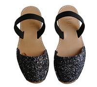 Avarcas menorquínas con Plataforma/cuña 2,5 cm, Abarcas, Albarcas, Sandalias (38, Glitter Plata Negra)