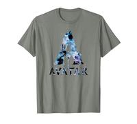 Avatar Banshee A Logo with Jake Sully and Na’Vi Neytiri Camiseta, Hombre, Verde Militar Jaspeado, 3XL
