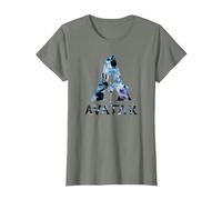 Avatar Banshee A Logo with Jake Sully and Na’Vi Neytiri Camiseta, Mujer, Verde Militar Jaspeado, 3XL