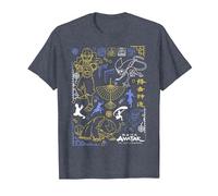Avatar: The Last Airbender Character Line Art Camiseta, Hombre, Azul Jaspeado, 3XL